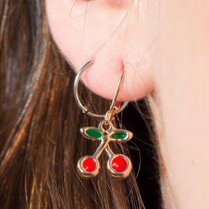 Brandy Melville Gold Red Cherry Hoop Earrings